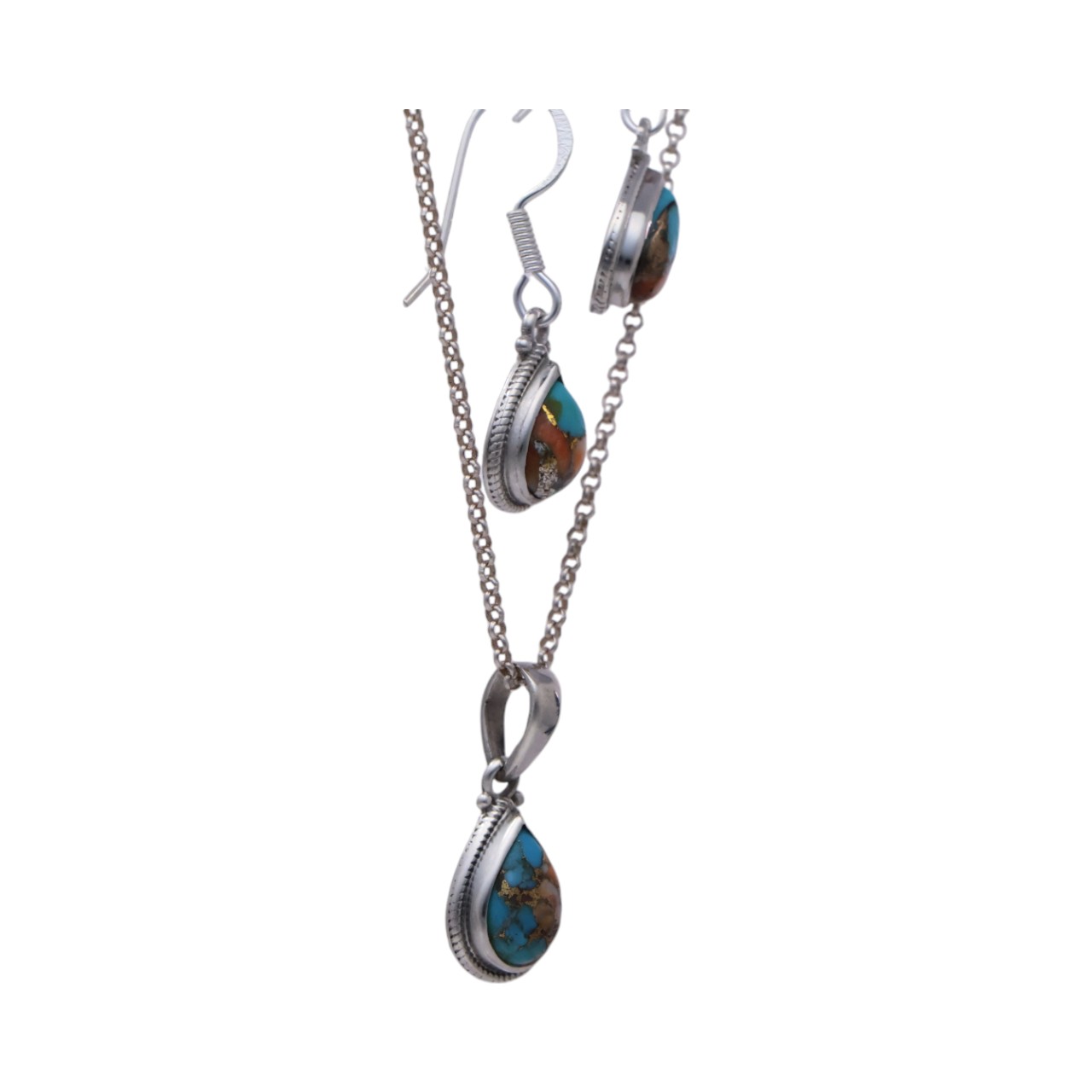 Oyster Copper Turquoise Tear Drop Set: Pendant and Earrings | for - Image 4