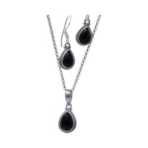 Sterling Silver Black Onyx Tear Drop Jewelry Set