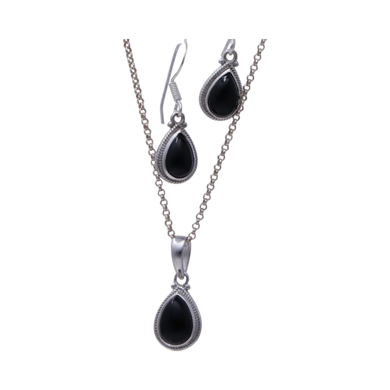 Sterling Silver Black Onyx Tear Drop Jewelry Set