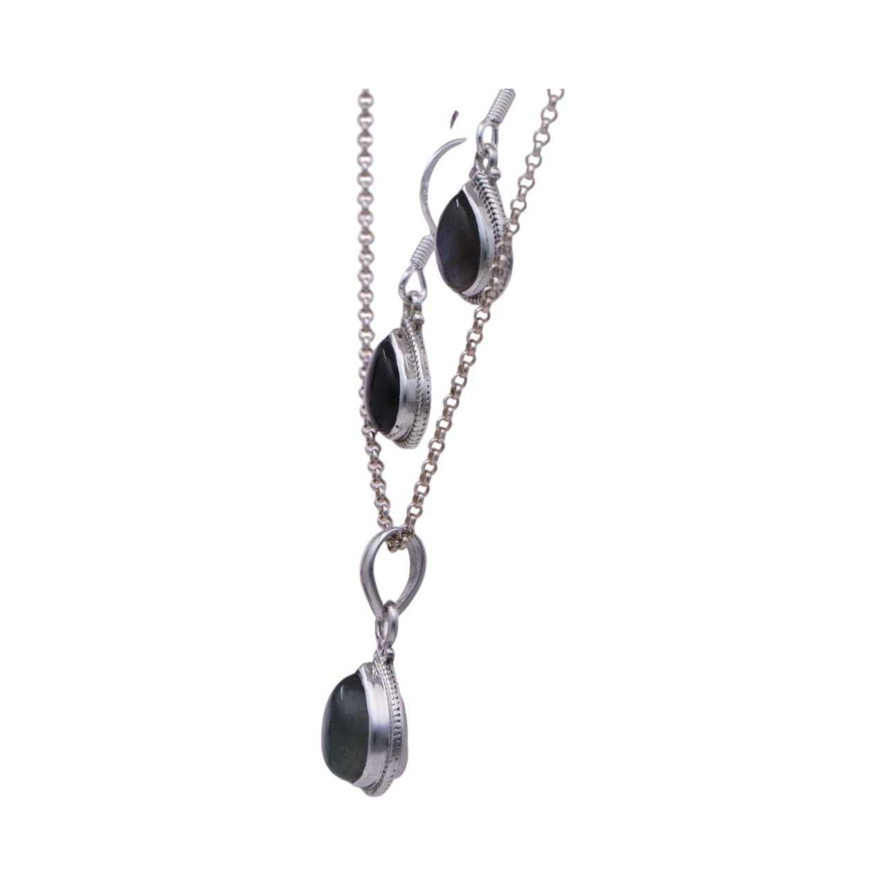 Labradorite Tear Drop Set: Sterling Silver Pendant and Earrings - crafted - Image 4