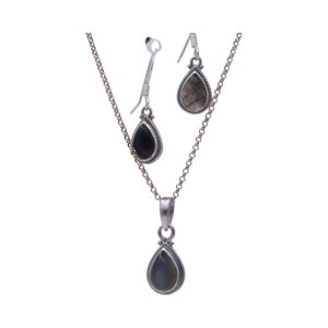 Labradorite Tear Drop Set: Sterling Silver Pendant and Earrings - crafted