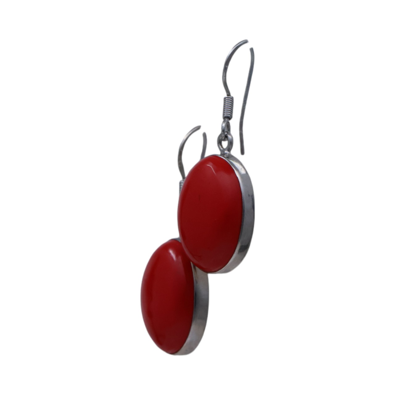 Red Coral Oval Earrings Beauty of it. - Image 4