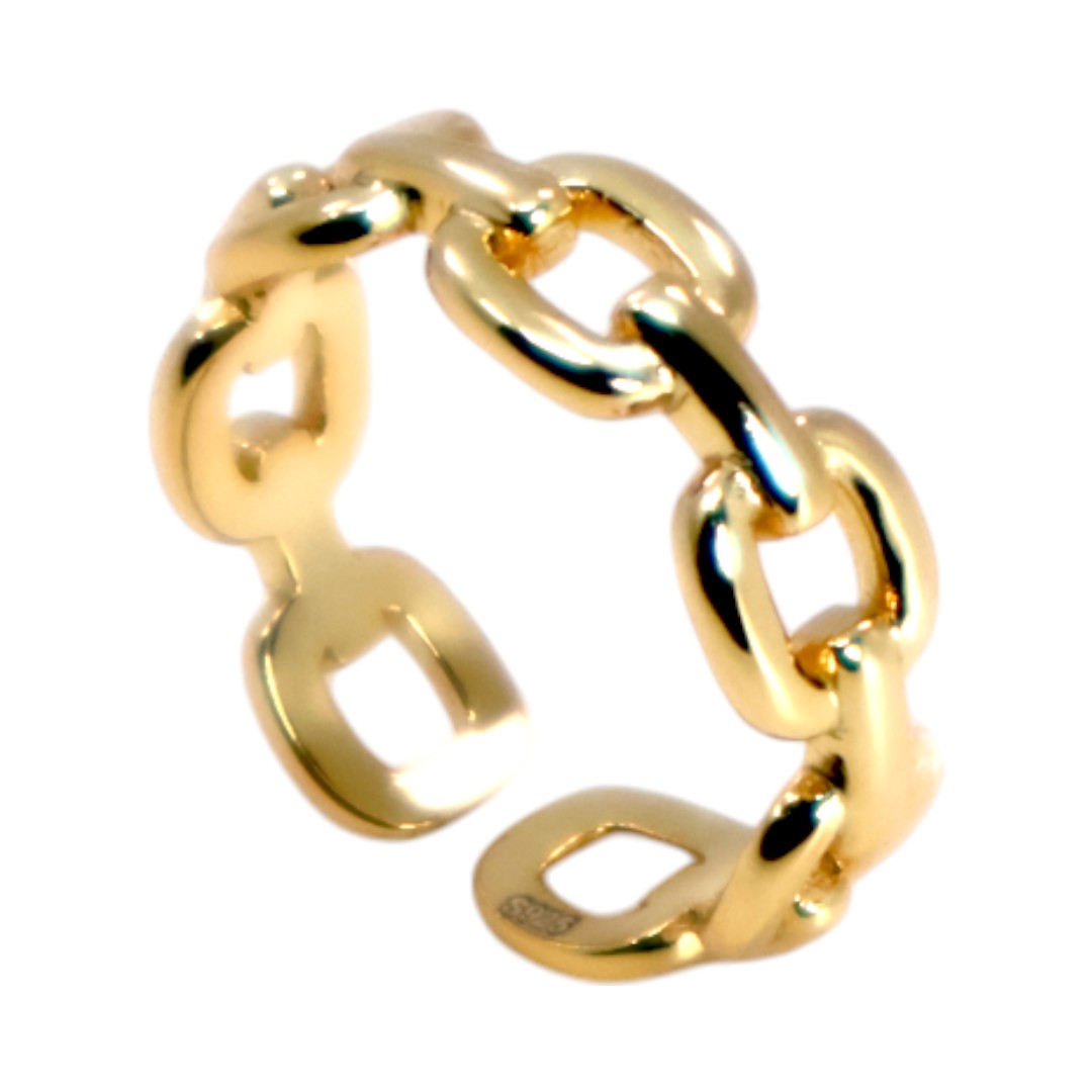 Stylish and Versatile: 18K Gold Plated Adjustable Chain Link Ring in