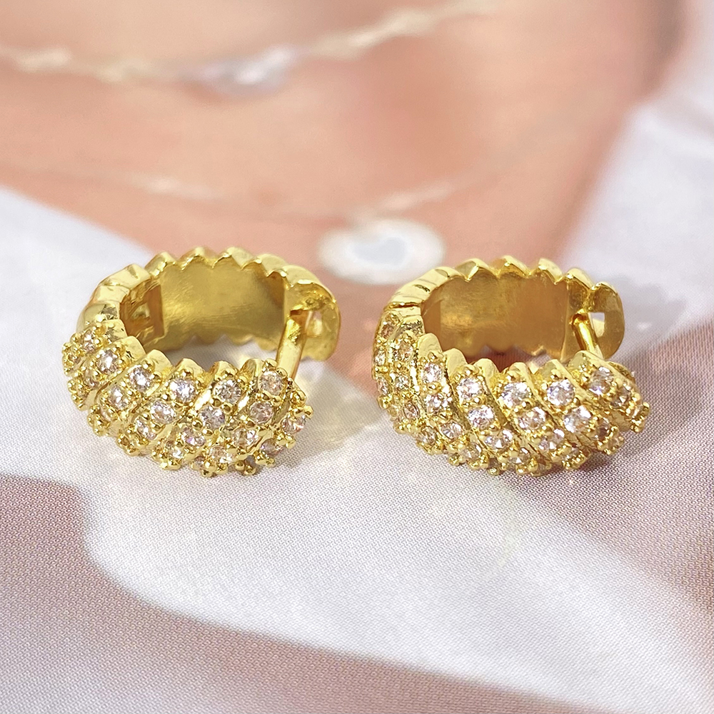 Gold Plated Small Hoops with Sparkling Cubic Zirconium - and Affordable - Image 2